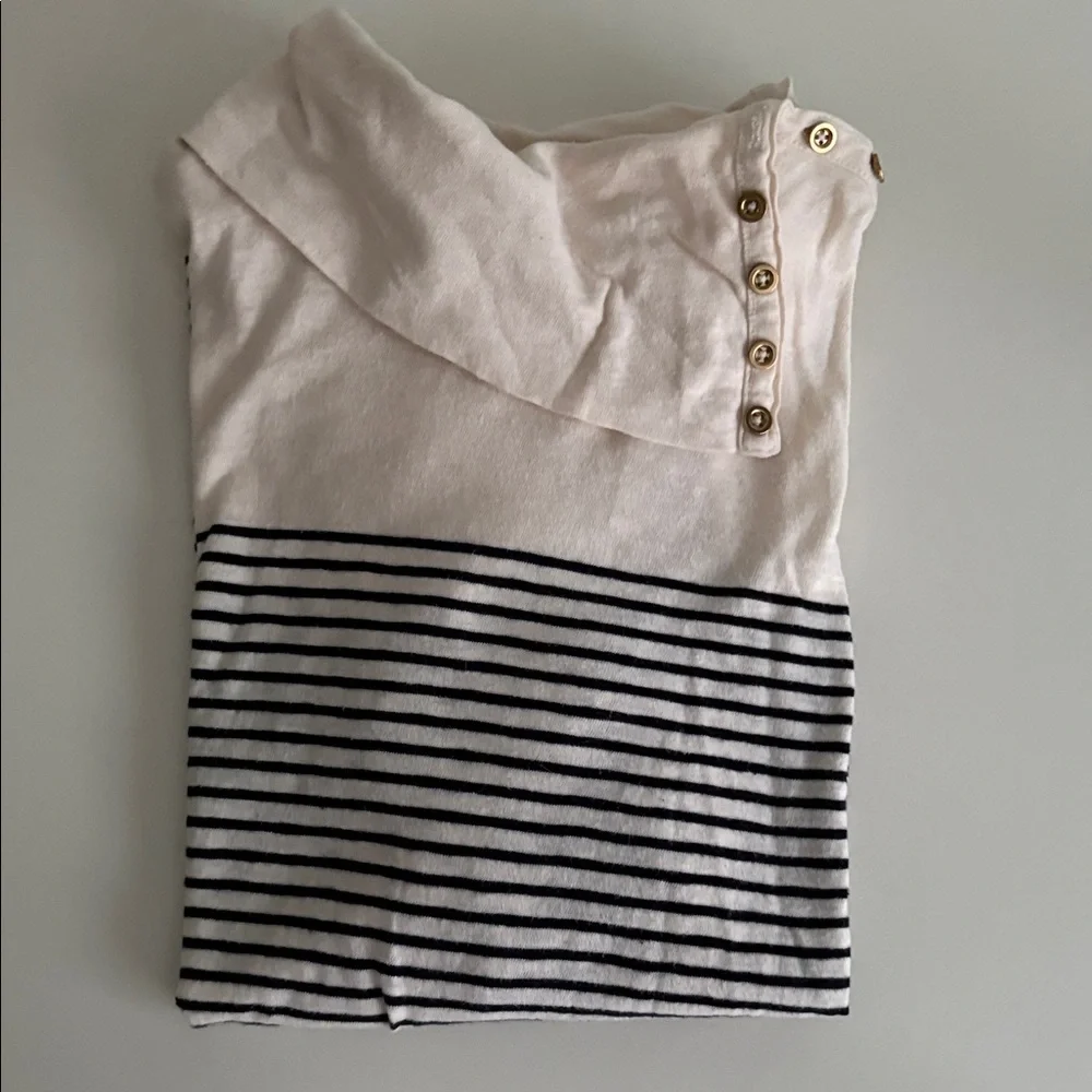 J. Crew Painter Tee Striped Turtleneck Button-Detail Size Medium